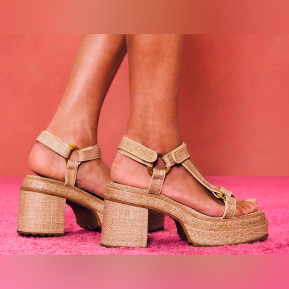 cult gaia Shoes - NEW Cult Gaia Elka Platform Sandals Raffia Tortoise 38
